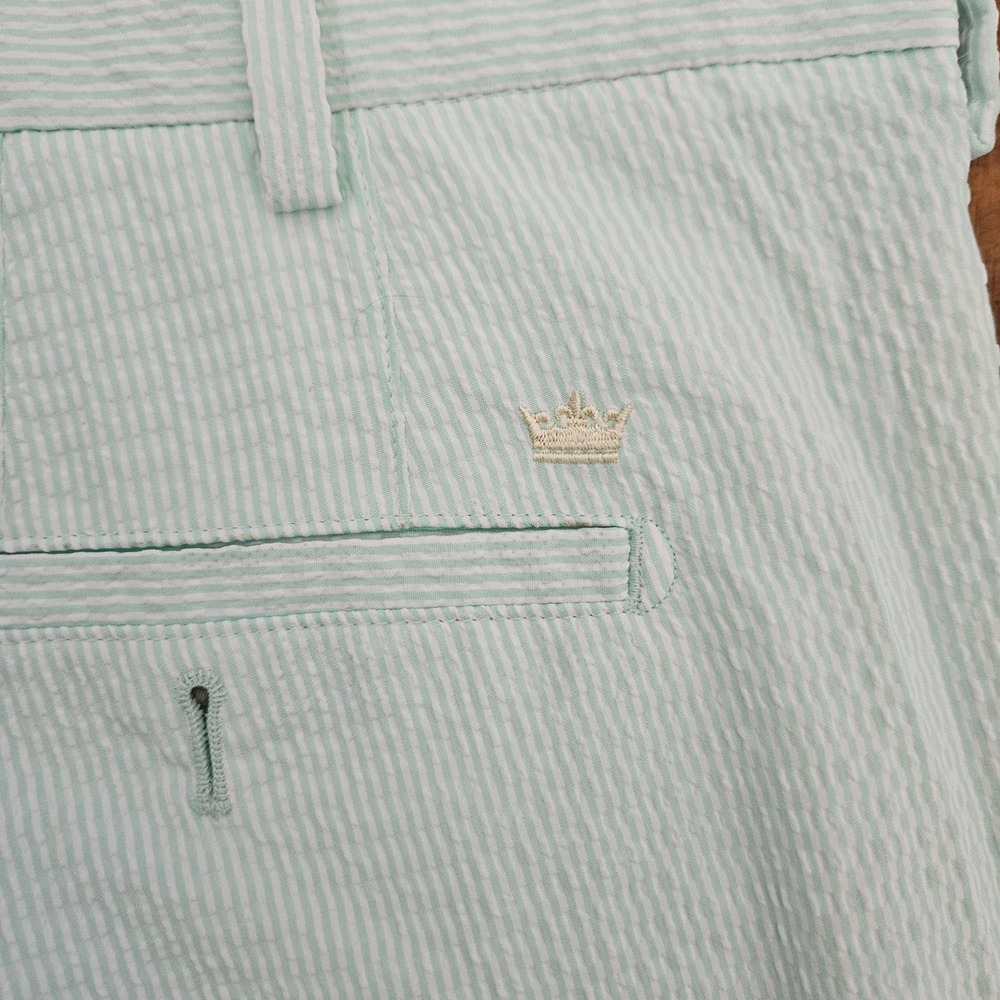 Peter Millar Featherweight Golf Shorts Mens 38 Green White Striped Seersucker - Picture 6 of 7